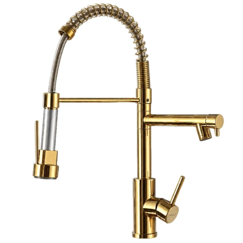 Monocomando para Cozinha Mesa Bica Alta Dourado Flexível 30,5cm