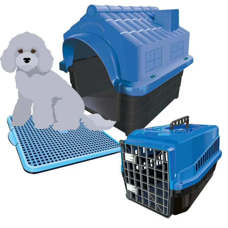 Kit Casinha Caixa De Transporte E Sanitário Pet Dog N3 Azul - Não Disponível - Pet Shop