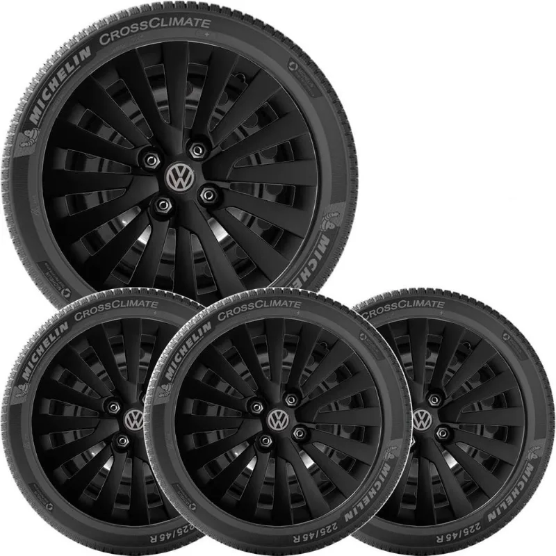 Kit 4x Calota Volks Gol Saveiro Voyage Aro 15 Preto 242cp