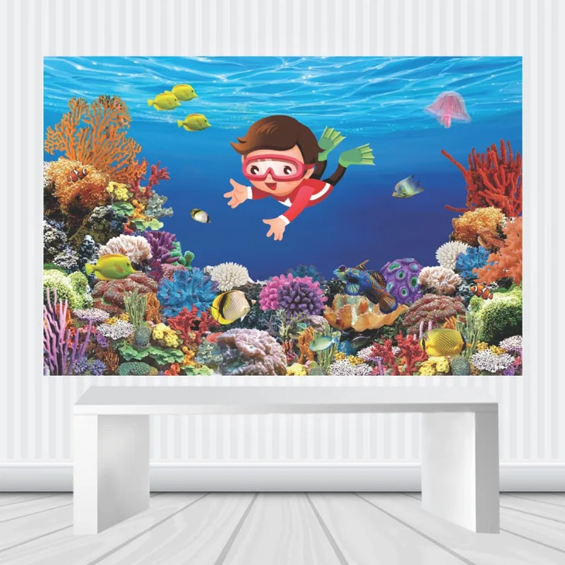 Painel de festa infantil 3.00m X 1.70m Fundo do Mar Menino