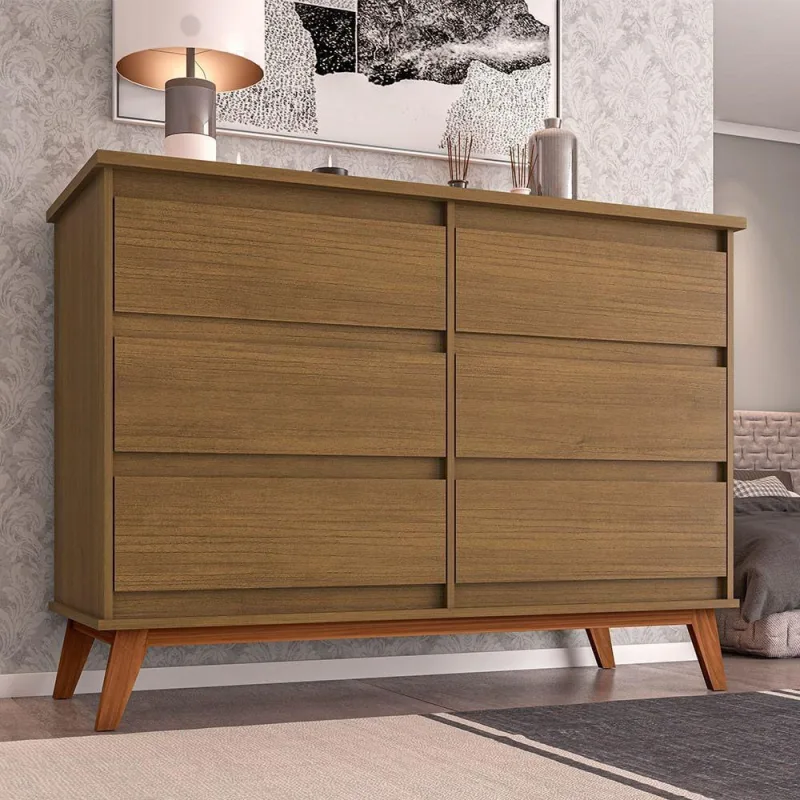 Cômoda Londres 6 Gavetas em MDF com Puxador em MDF Amêndoa para Quarto - OUTRAS - Bebês
