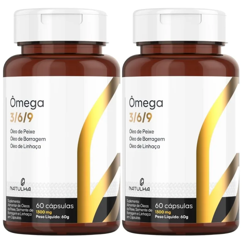KIT 2X Ômega 3 6 9 - Óleo de Peixe, Linhaça e Borragem - 60 cápsulas - Natulha - Natulha - Vida Saudável