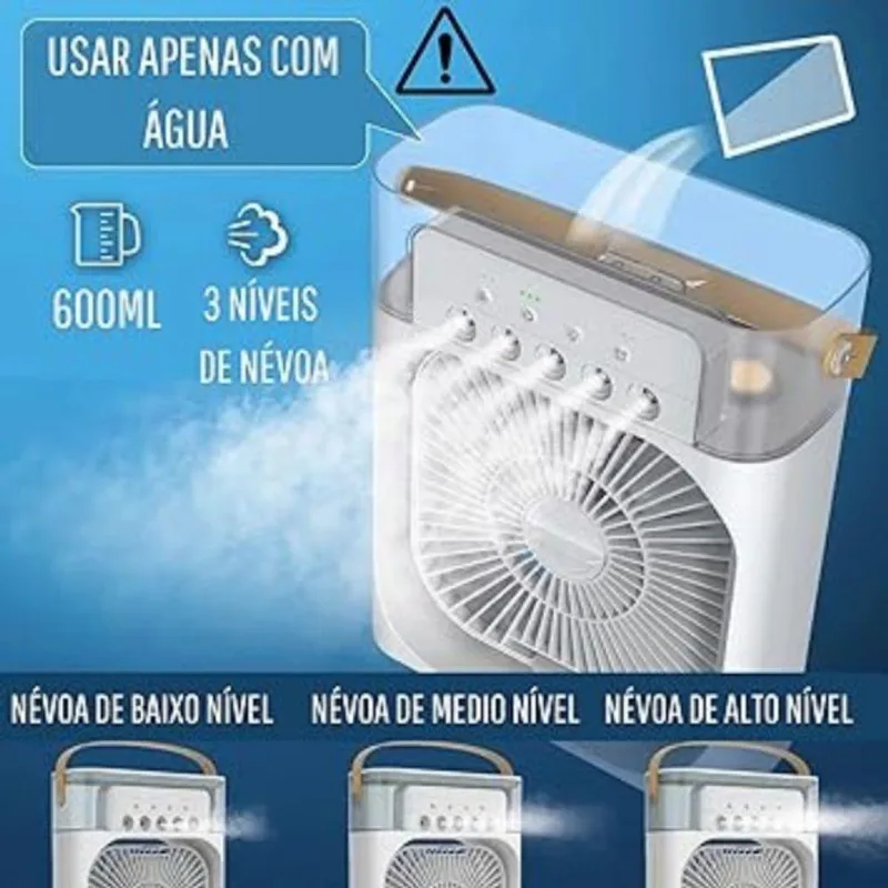 Mini Ar Condicionado Portátil 3 Em 1 Ventilador Umidificador E Led Colorido Com Reservatório 600ml - OUTRAS - Ar E Ventilação