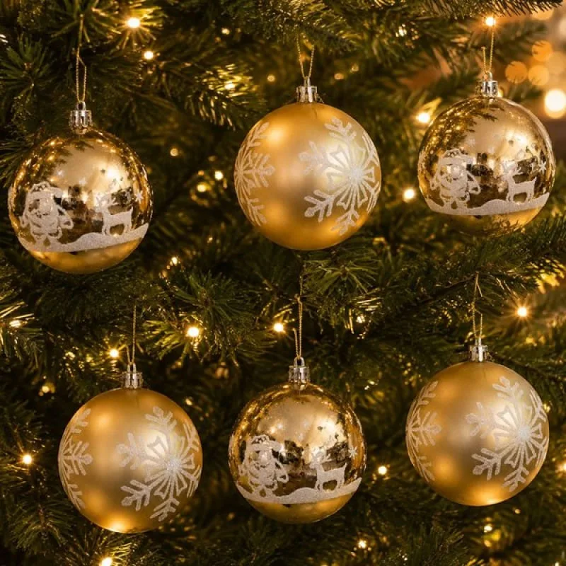 Bolas Dourada Árvore Natal Decoração Noel Neve 8cm Kit 12pçs - Genérico - Natal
