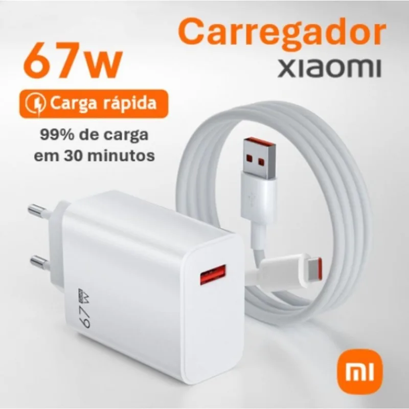Carregador Xiaomi Tipo C 67W com Tecnologia GaN, Design Compacto e Cabo USB-C