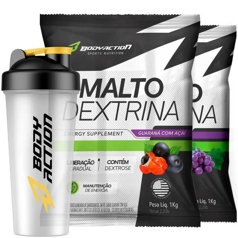 2x Maltodextrina Malto Dextrin 1kg Guaraná Com Açaí e Uva - Bodyaction - Suplementos Alimentares