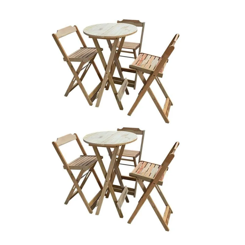 Kit 2 Jogos De Mesas Bistrô De Madeira Dobrável Com 3 Banquetas - Crua - OUTRAS MARCAS - Agro