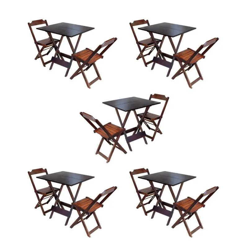 Kit 5 Jogos De Mesa Dobravel Com 2 Cadeiras De Madeira 70X70 Para Restaurante E Bar - Imbuia - OUTRAS MARCAS - Agro