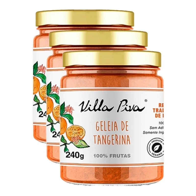 Kit 3X: Geleia de Tangerina 100% Frutas Sem Adição de Açúcar Villa Piva 240g