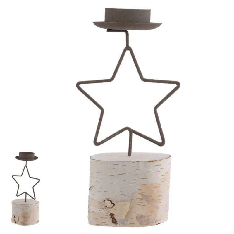 Porta Vela Estrela Decorativo 19x10cm Bege Flor Arte