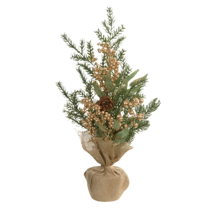 Árvore de Natal Berry com Juta 50cm Verde Dourado Flor Arte Árvore de Natal Berry com Juta 45cm Verde Dourado Flor Arte
