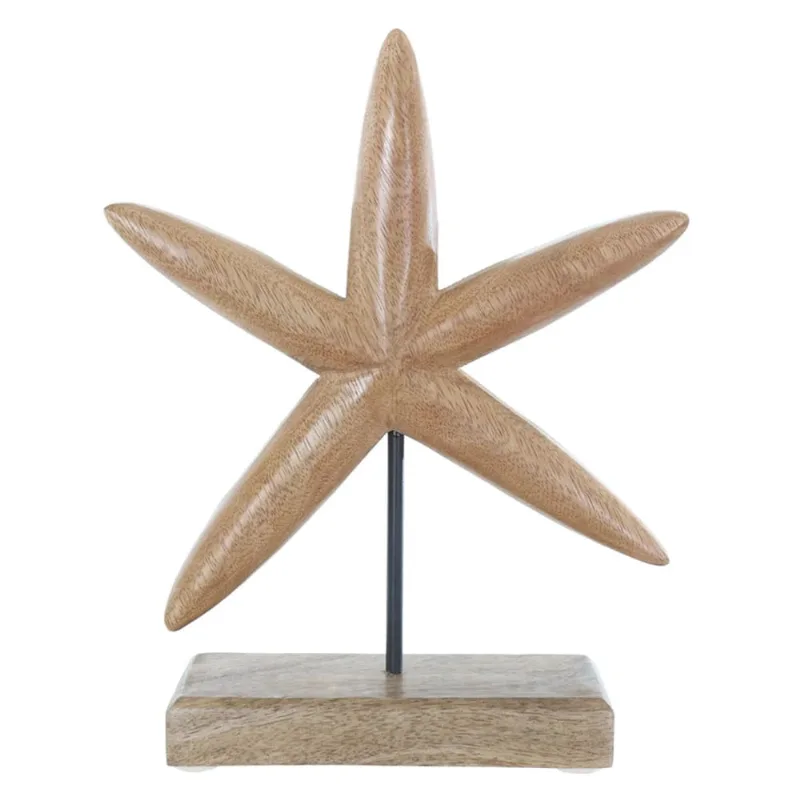 Escultura Madeira Estrela do Mar 25x20x6,5cm Bege Flor Arte
