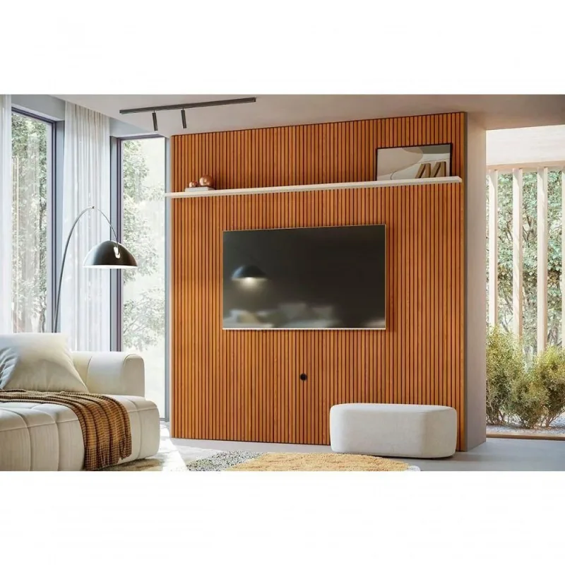 Painel New Guaporé para TV Até 75" 245CM MDP MDF Off White Madetec Móveis - madetec moveis - Agro