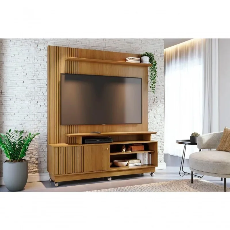 Estante para TV Ares 1 Porta 2 Prateleiras MDP e MDF 160CM Marrom Madetec - madetec moveis - Agro