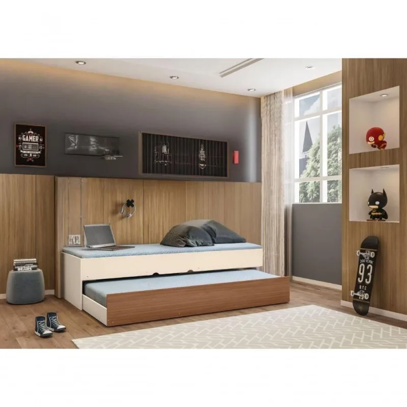 Bicama Solteiro com Cama Auxiliar Chiara MDP Off White Amadeirado Phoenix Baby - Phoenix Baby - Móveis