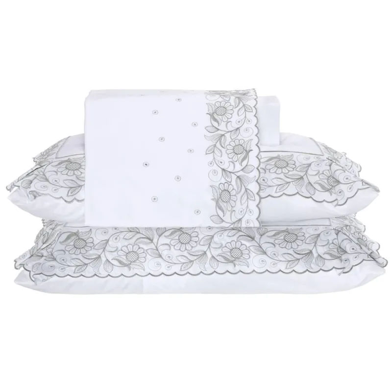 Jogo de Lençol Queen Percal 400 Fios 100% Algodão Bordado Requinte 4 peças - branco - Casa Modelo Enxovais - Cama, Mesa E Banho