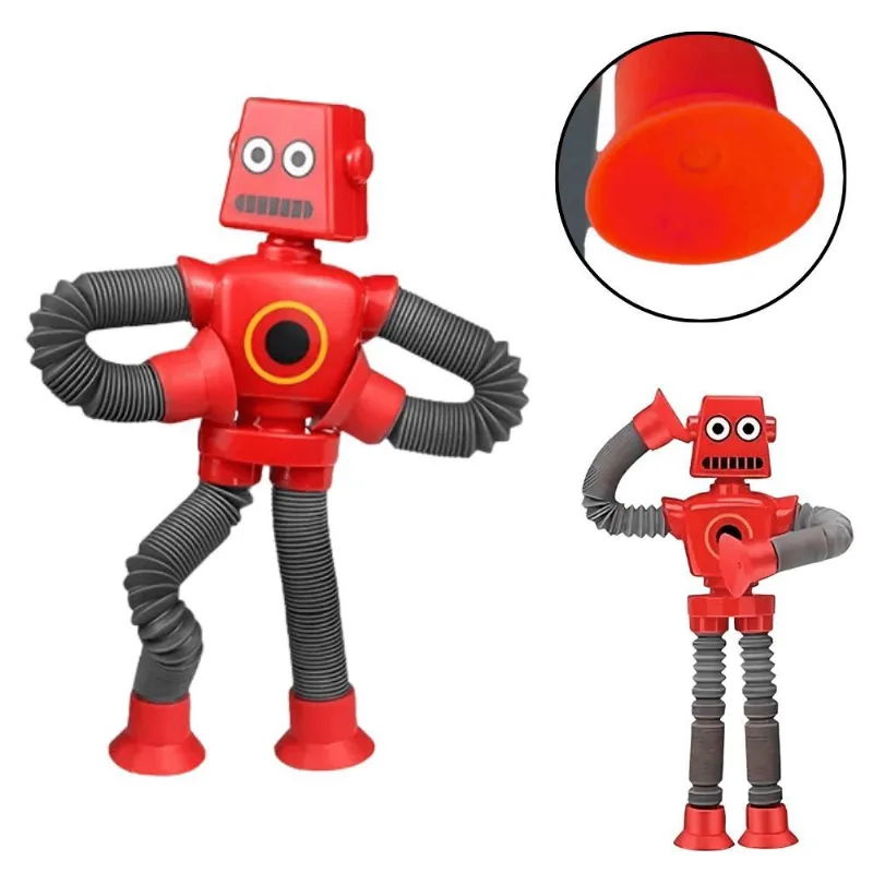 Robô Brinquedo Tubo Estica Gruda Ventosa Led Cor Vermelho
