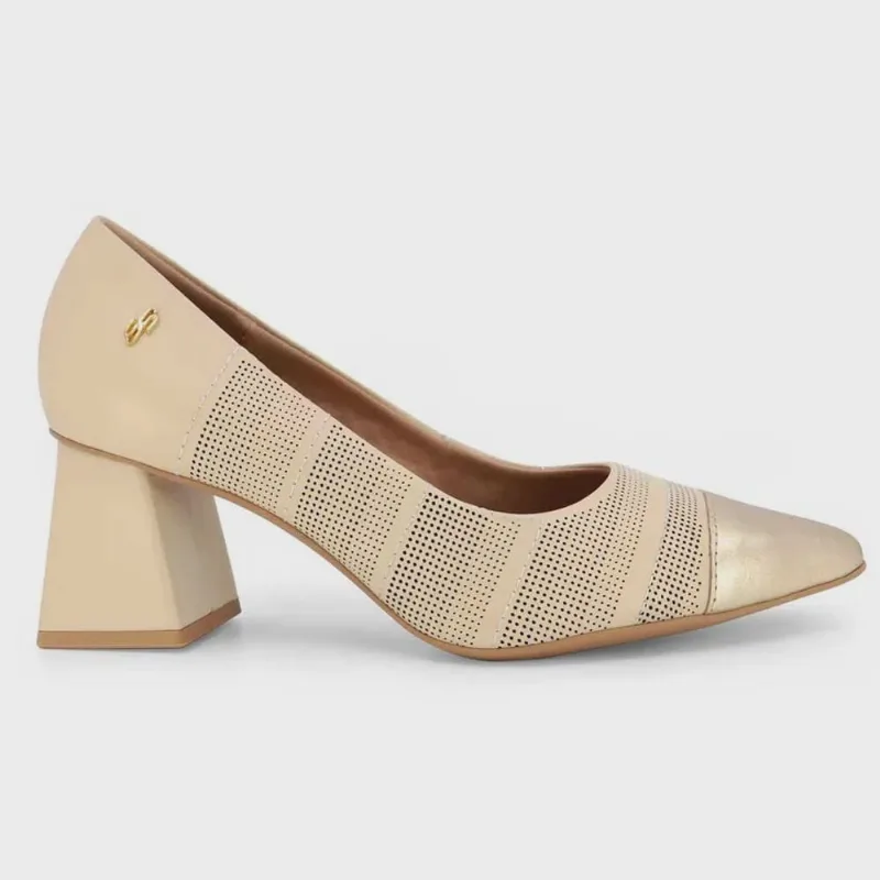 Scarpin Feminino Salto Geométrico Couro Vanilla Prata Velha Usaflex AI1305