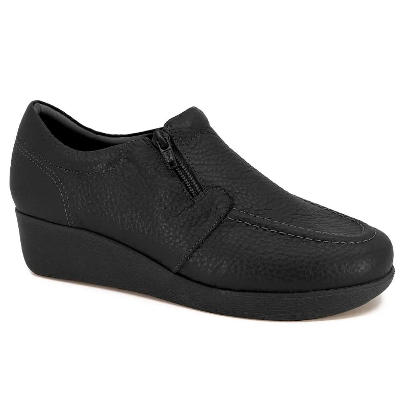 Mocassim Usaflex Anabela Couro Ziper Ref 6262pl Preto 041