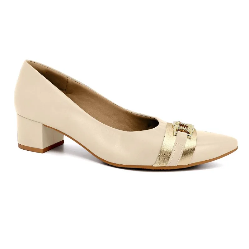 Scarpin Usaflex Salto Bloco Ref Mm0502-8 Creme 037