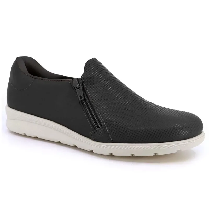 Tênis Feminino Usaflex Slip On Zíper Couro Preto MM1801001