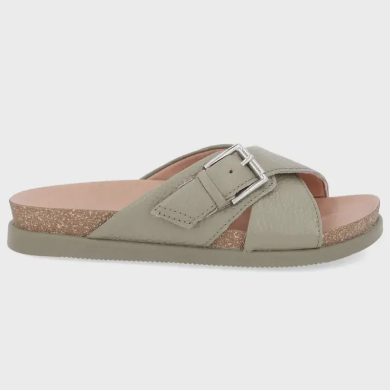 Chinelo Slide Couro Fivela Verde Militar Usaflex AL3104
