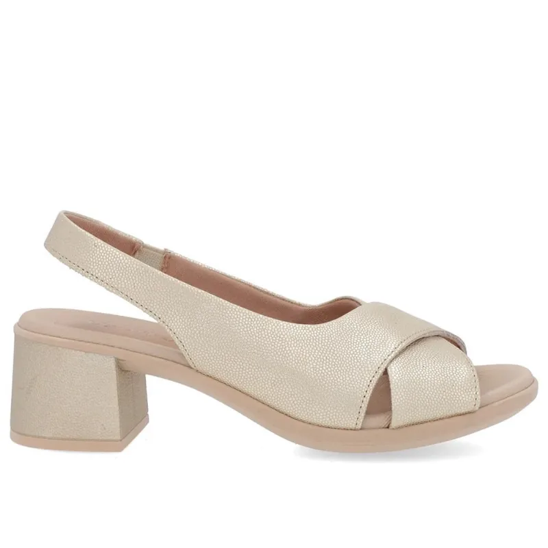 Sandália Fem Usaflex Couro Salto Bloco Dourado UC0205004