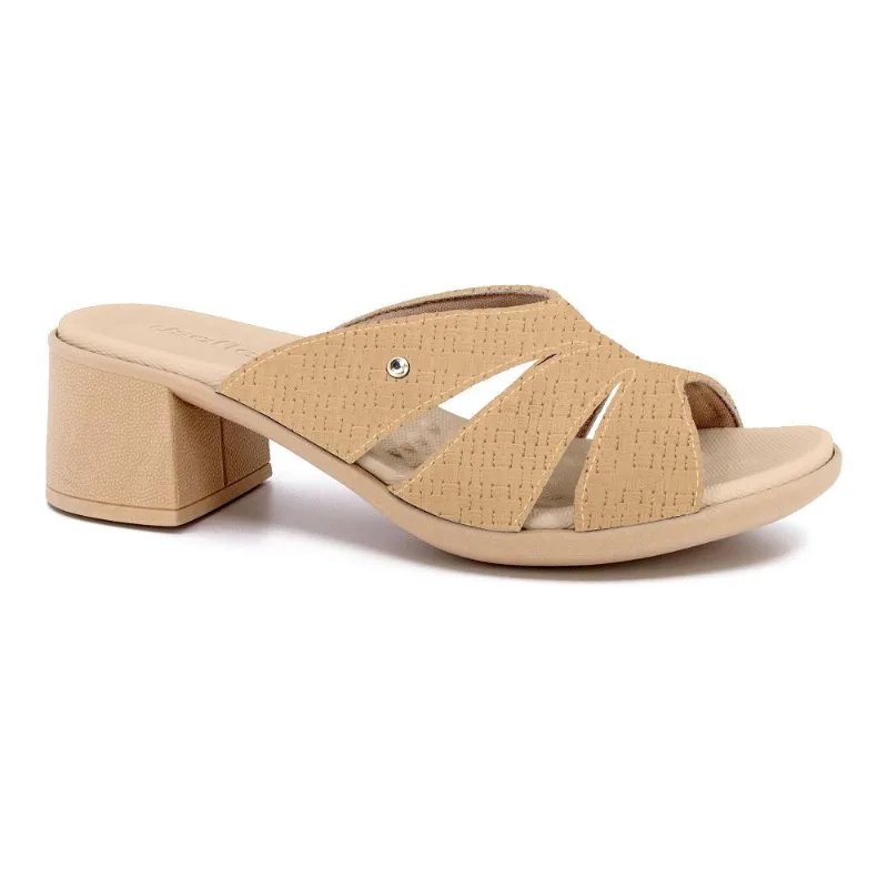 Tamanco Usaflex Em Salto Bloco Couro Ref Uc22002 Bege 039