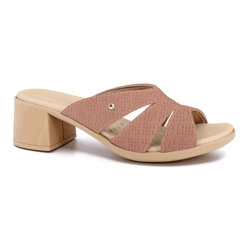 Tamanco Usaflex Em Salto Bloco Couro Ref Uc22002 Rosa Vintage 034