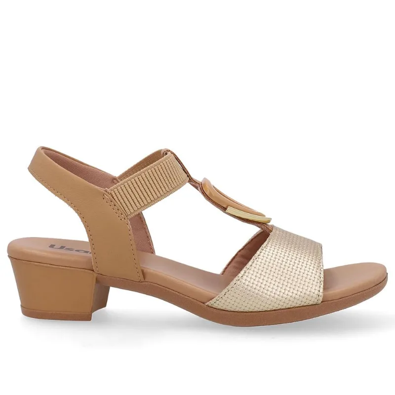 Sandalia Usaflex Salto Bloco Ref Ud12002 Dourado 37
