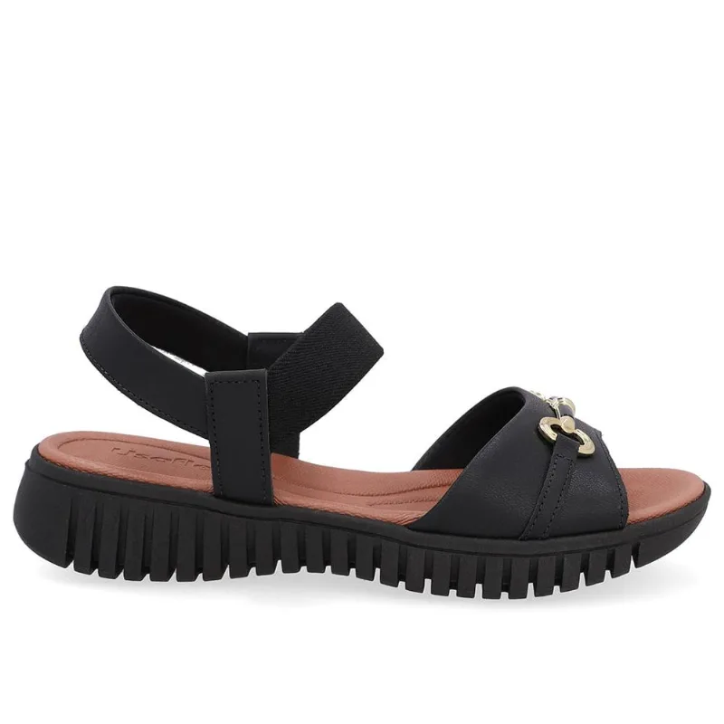 Sandalia Usaflex Couro Enfeite Ref Ud11004 Feminino Preto 35