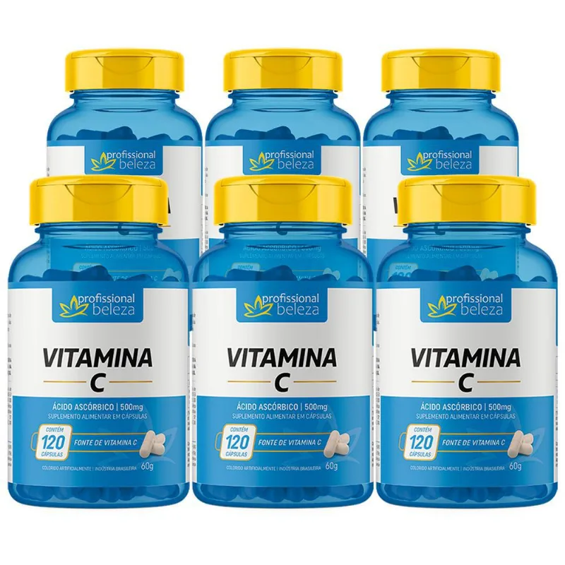 Kit 6 Vitamina C 500mg Profissional Beleza 120 Cápsulas