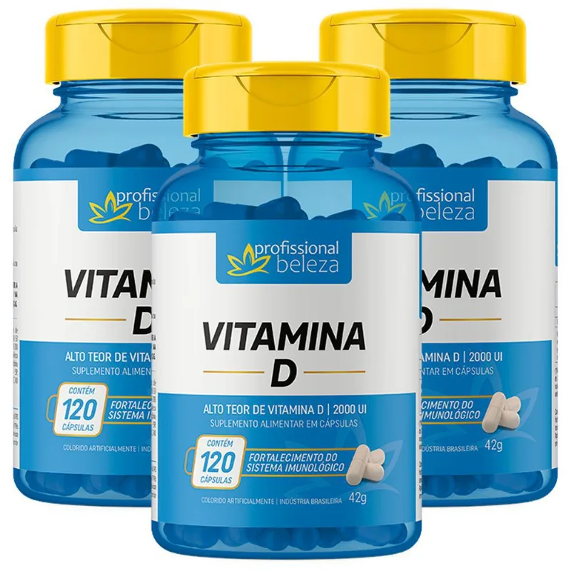 Kit 03 Vitamina D 2000ui Profissional Beleza 120 Cápsulas