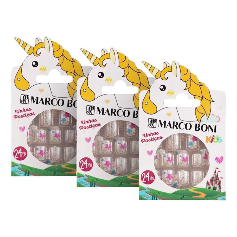 Kit 72 Unhas Postiças Infantil Kids Autocolante Princesa