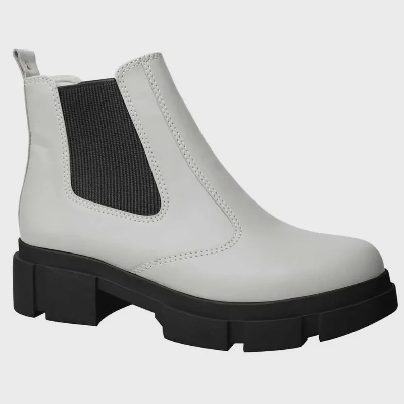 Bota Feminina Chelsea Calce Fácil Tratorado Off White Preto Quiz 63-1898-13