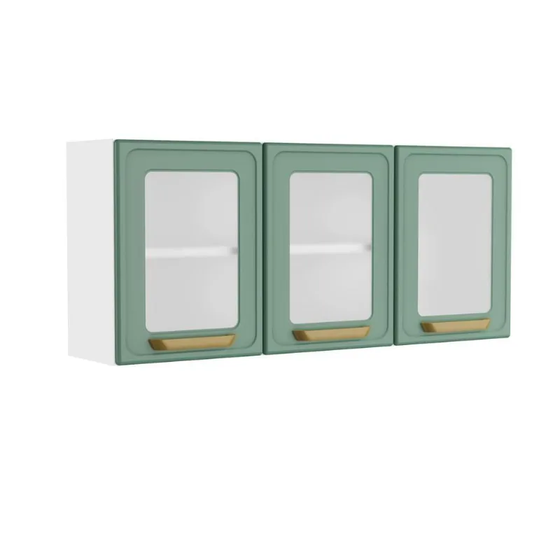 Armário Aéreo De Aço 3 Portas Vidro Bella Bertolini Verde Branco