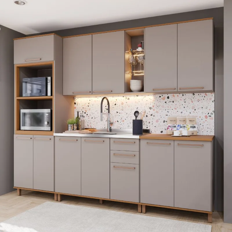 Cozinha Modulada Completa Sem Tampo 5 Peças 12 Portas 2 Gavetas Indekes Iza | Camurça