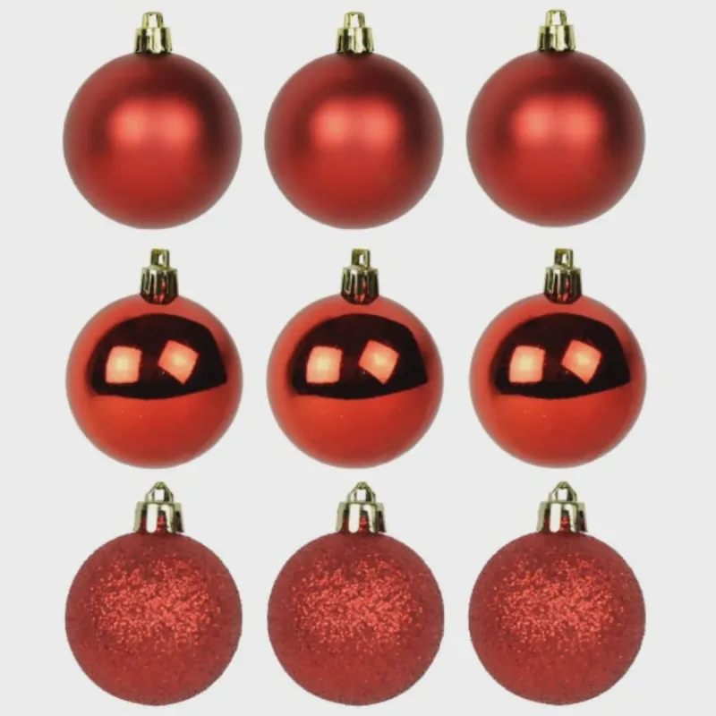 Kit 9 Bolas de Natal Fosca Lisa Glitter Vermelha 6cm TD024A-1VM - Rio Master