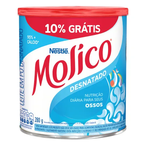 LEITE EM PÓ DESNATADO NESTLÉ MOLICO LATA 280G GRÁTIS 10 - NESTLE - Bebidas
