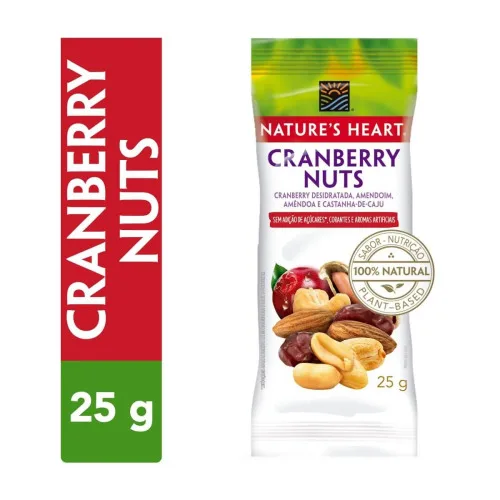 MIX DE FRUTAS E SEMENTES CRANBERRY NUTS NATURES HEART PACOTE 25G - NATURES HEART