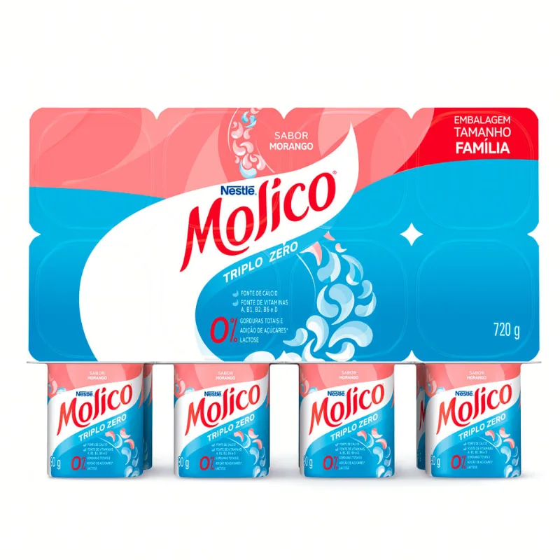 Iogurte Molico Morango Zero Lactose Bandeja 720g 8 Unid Tamanho Família