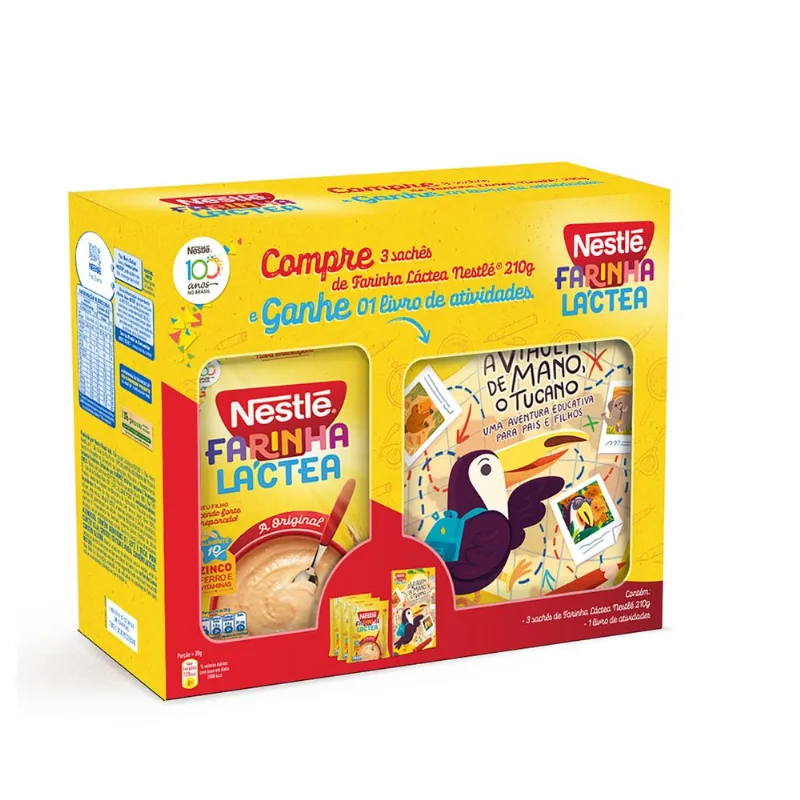 Kit 3 Farinhas Lácteas Nestlé Original 210g Cada Grátis 1 Livro de Atividades