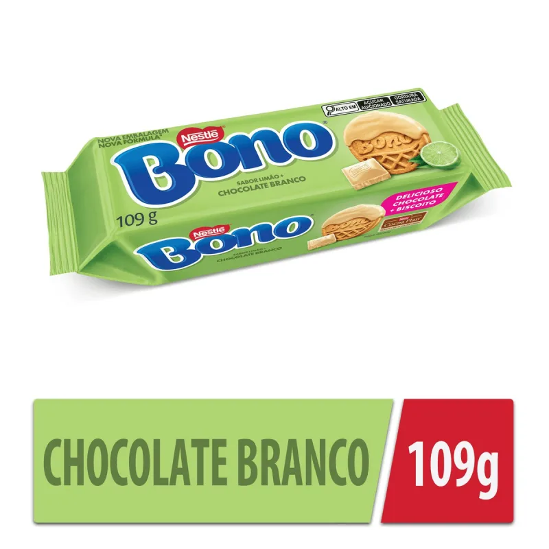 Biscoito Bono Recheado Torta de Limão Coberto com Chocolate Branco 109g - Bono