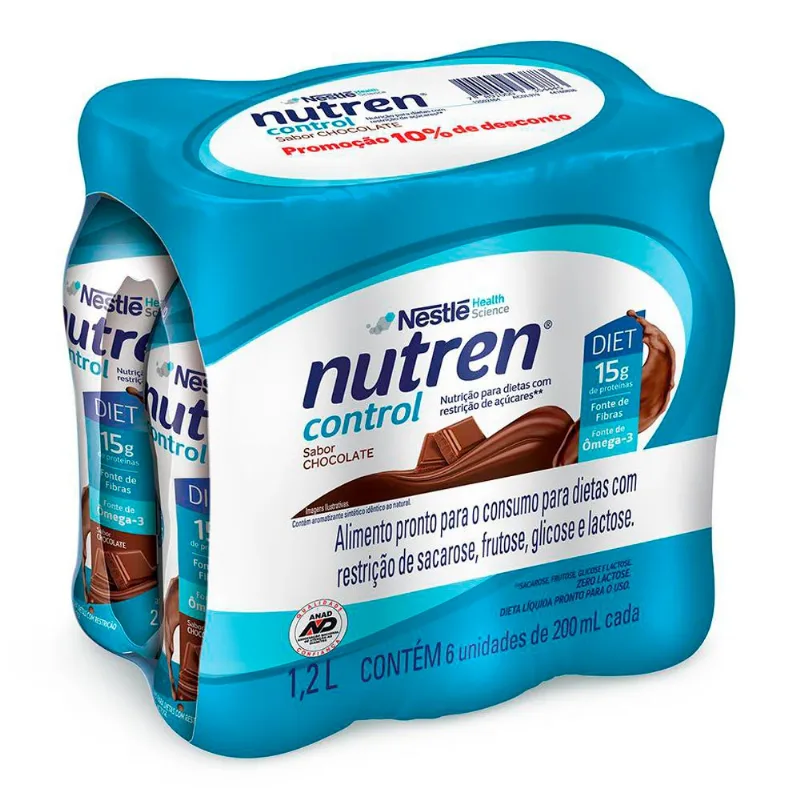 Kit Complemento Alimentar Líquido Nutren Control Chocolate Diet Zero Lactose 6 Unidades 200ml Cada