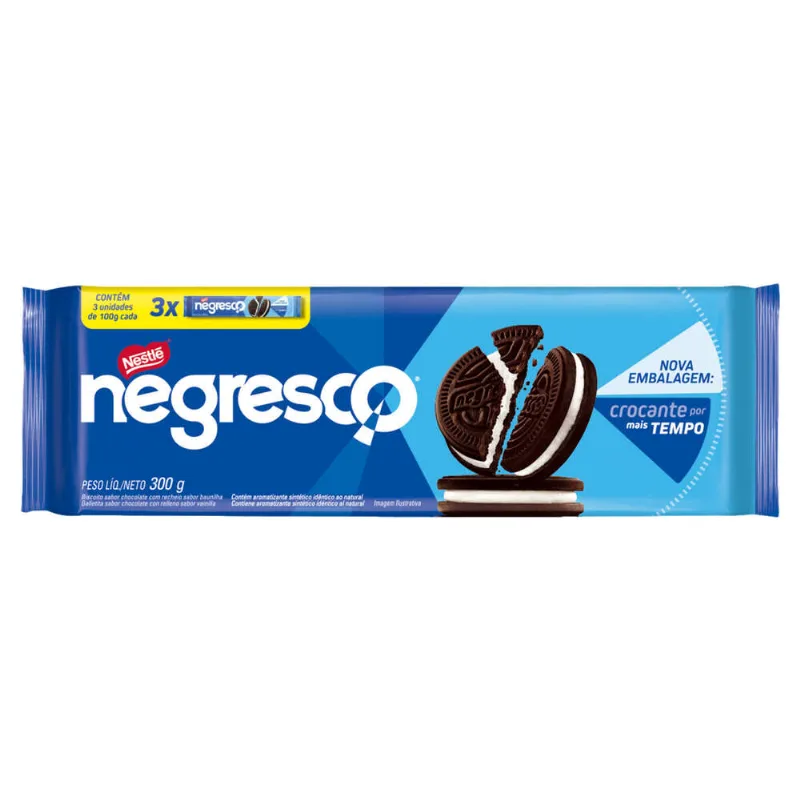 Biscoito Chocolate Recheio Baunilha Negresco Pacote 300g