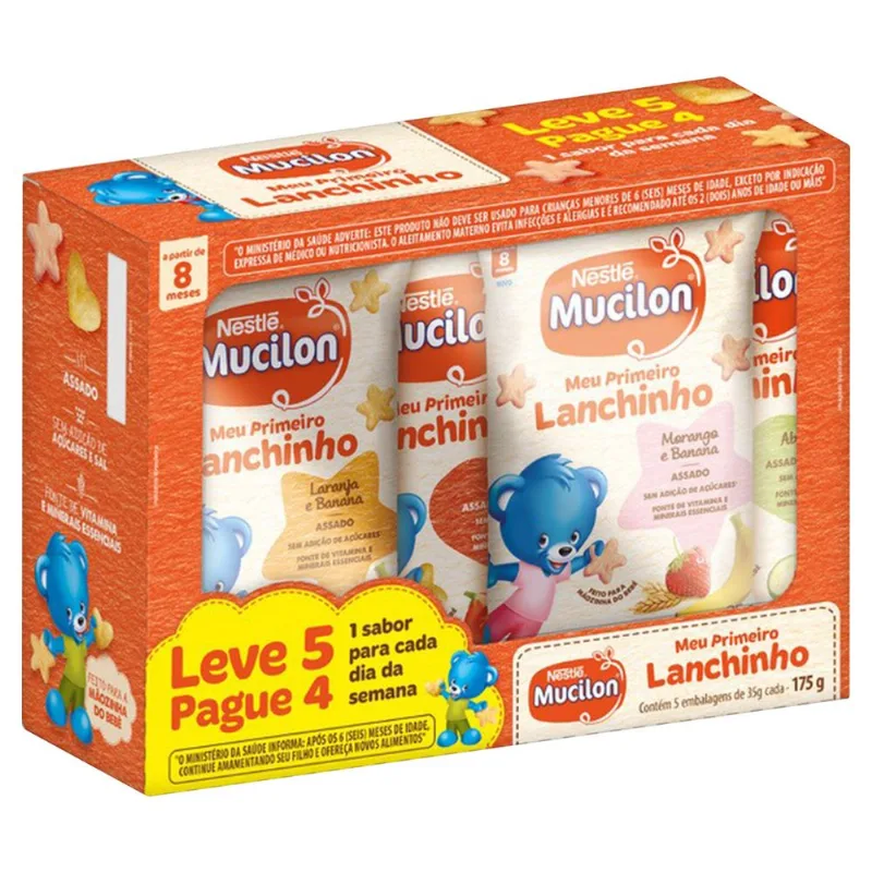 Biscoito Mucilon Meu Primeiro LanchinhoAbobrinha/Milho/Tomate/Laranja/Banana 35g Cada Leve 5 Pague 4