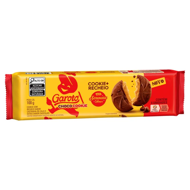 Biscoito Cookie Garoto Choco Cookie com Gotas de Chocolate Recheio Serenata de Amor Pacote 100g - Garoto - Mercearia