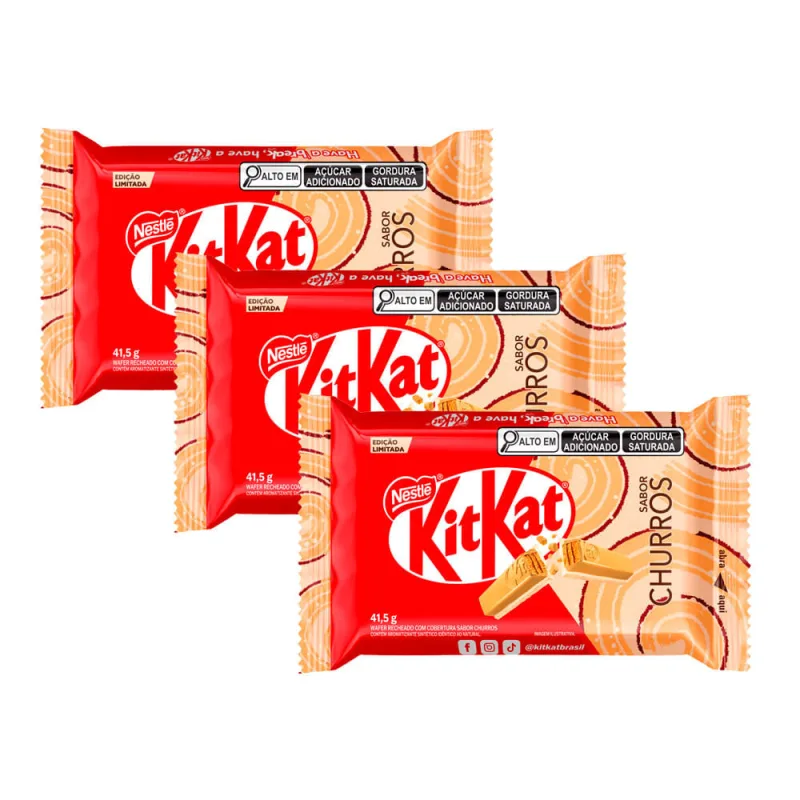 Kit 3 Chocolate Nestlé Kit Kat Churros 41,5g - Não Informado - Mercearia