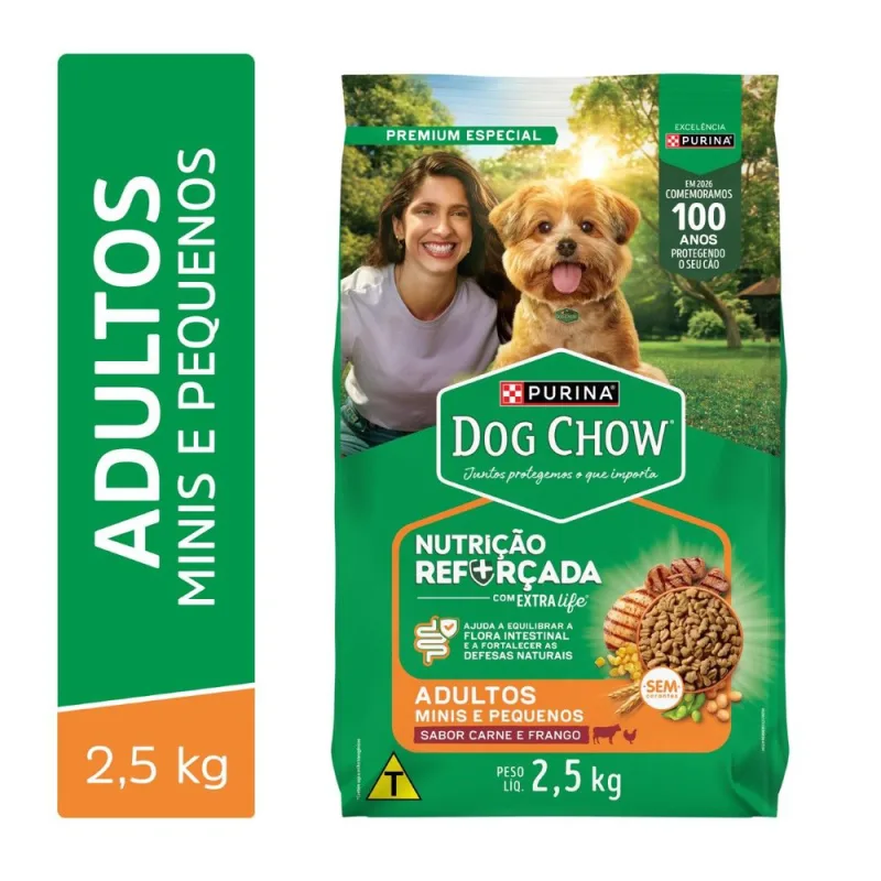 Ração seca PURINA® DOG CHOW® NUTRIÇÃO REFORÇADA para Cães Adultos Minis e Pequenos Carne, Frango e Arroz 2,5kg - Dog Chow - Petshop