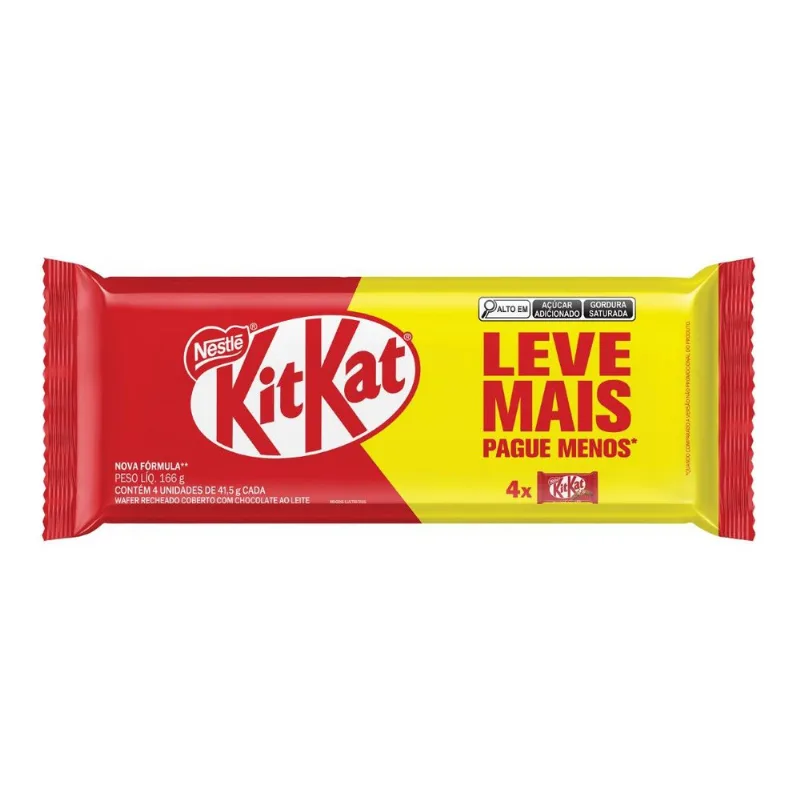 Chocolate KITKAT 4 Fingers Ao Leite Pack Leve 4 com 12% OFF - 41,5g Cada Chocolate Nestle Kit Kat Ao Leite Lv+ Pg- 166g